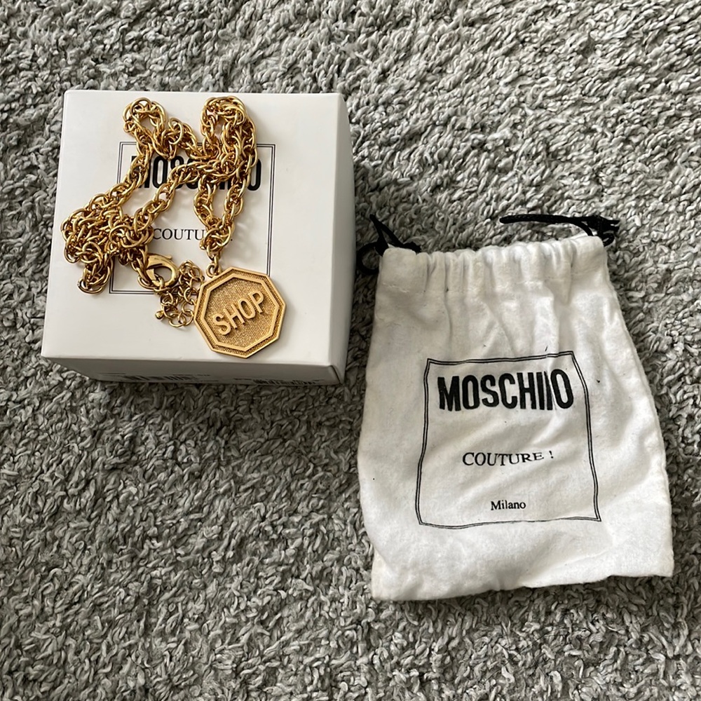 Moschino Gold 'SHOP' Pendant Necklace